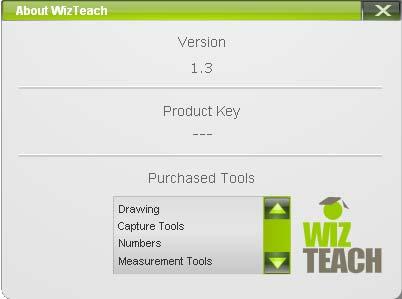 About This will give you all the details of your current WizTeach installation