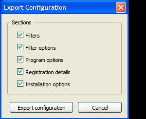 When the user clicks the "Export configuration" button on the "Program Options" section of the configuration window, the following will occur: The above window will be shown.