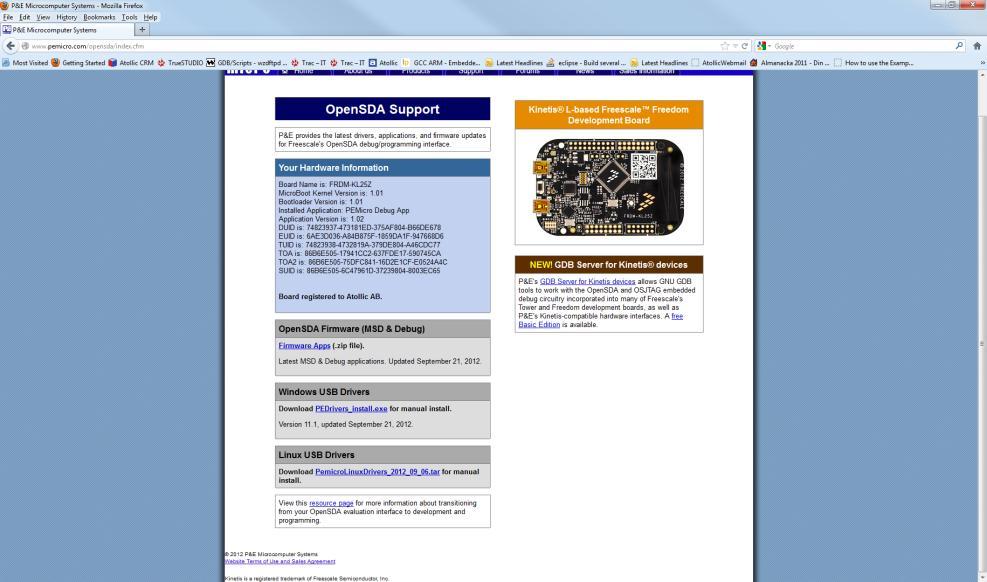 Figure 7 P&E Micro OpenSDA Web page DOWNLAOD OPENSDA FIRMWARE Download latest OpenSDA Firmware (MSD & Debug) from the P&E Micro webpage: http://www.pemicro.com/opensda/index.cfm 1.