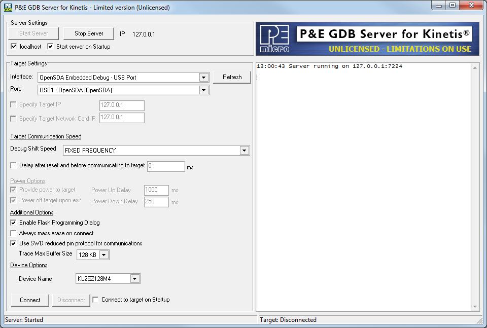 The GDB Server needs to be configured for the hardware before starting a debug session first time.
