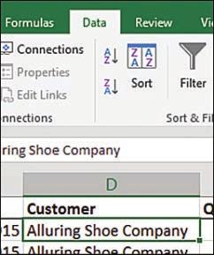 242 Chapter 10 Sorting Data Sort by Color or Icon Excel can also sort data by fill color, font color, or an icon set from conditional formatting. 1. Select a cell in the dataset.