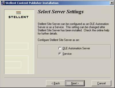 Setting Up Site Server Note: If you select one option during installation and decide later to switch to the other option, you can do this by using a command line in DOS.