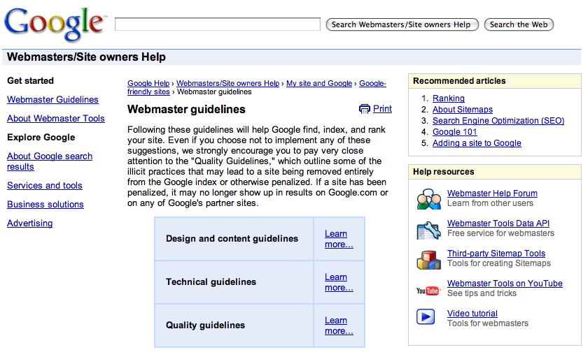 Webmaster Guidelines Content design Search Engine Optimization