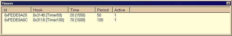 37 7.4.3 Timers A software timer is an object that calls a user-specified routine after a specified delay. This window provides information about active software timers.