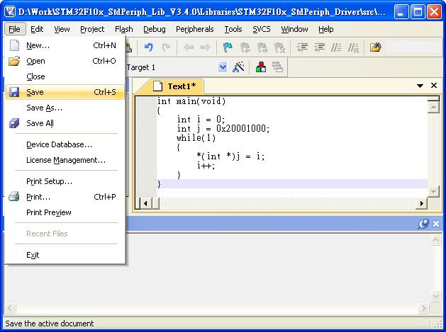 2. Edit the code shown below in the editor window. Click File Save and save as main.
