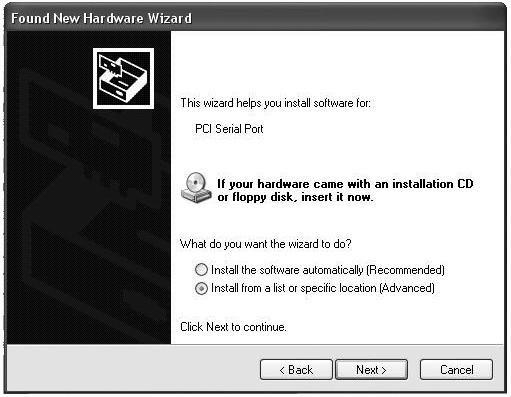 1. The Found New Hardware Wizard will appear.