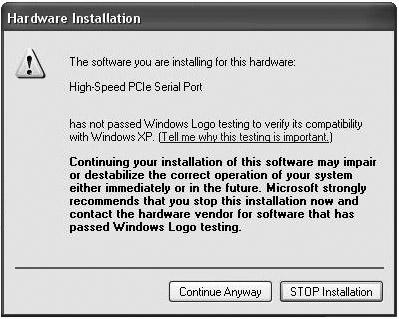 A Windows security warning will appear, notifying you that the software you are installing has not passed Windows Logo
