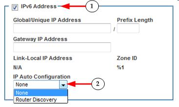 Configure the IPv6 Settings If using IPv6, enter or select the appropriate IPv6-specific network settings in the IPv6 section.
