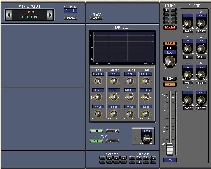 Stereo Input Channels A 2 3 D 5 Using 01V96 Editor 6 A CHANNEL SELECT, INPUT PATCH & LIBRARY section Channels can be selected by clicking the Channel ID and selecting from the list that appears, or