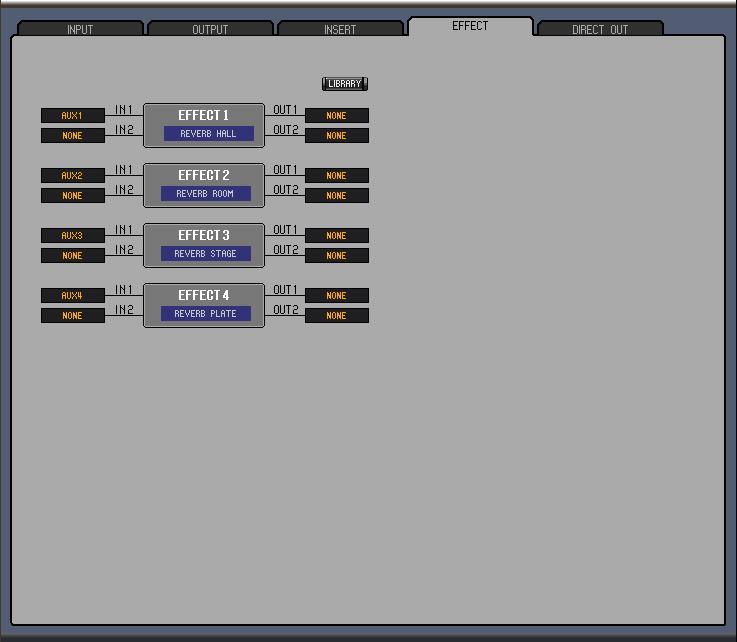 EFFECT PATCH Page A B Using 01V96 Editor A Effects processor 1 4 section This section indicates the effects name assigned to internal Effects processor 1 4.