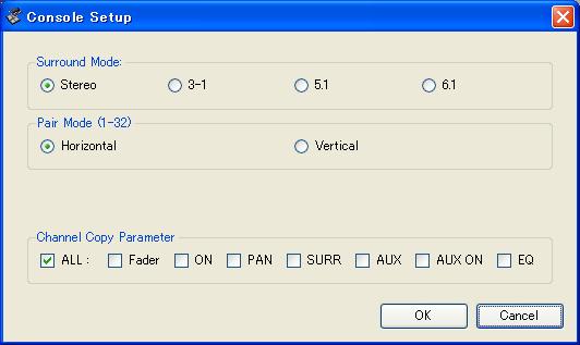 Channel Select: These options determine whether or not channel selection is linked. When the PC->Console option is on, selecting a channel in 01V96 Editor selects the same channel on the console.