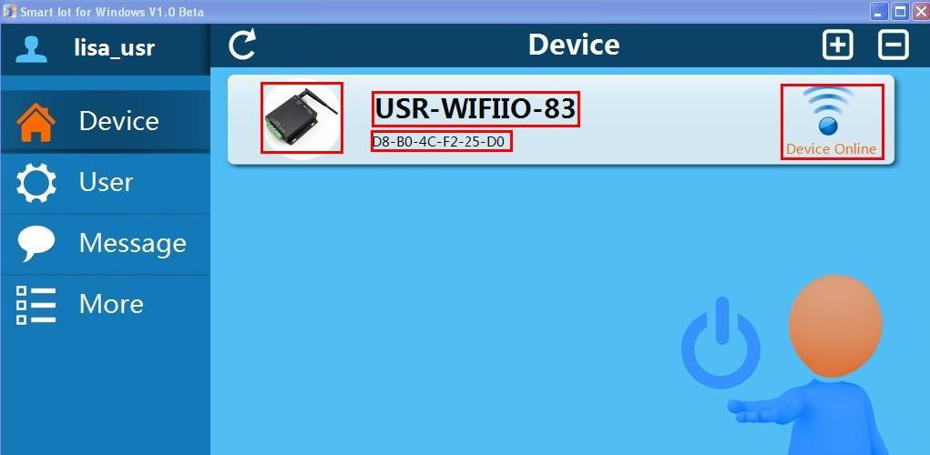 Instructions: USR-WIFIIO-83 is default name, D8-B0-4C-F2-25-D0 is the MAC address.