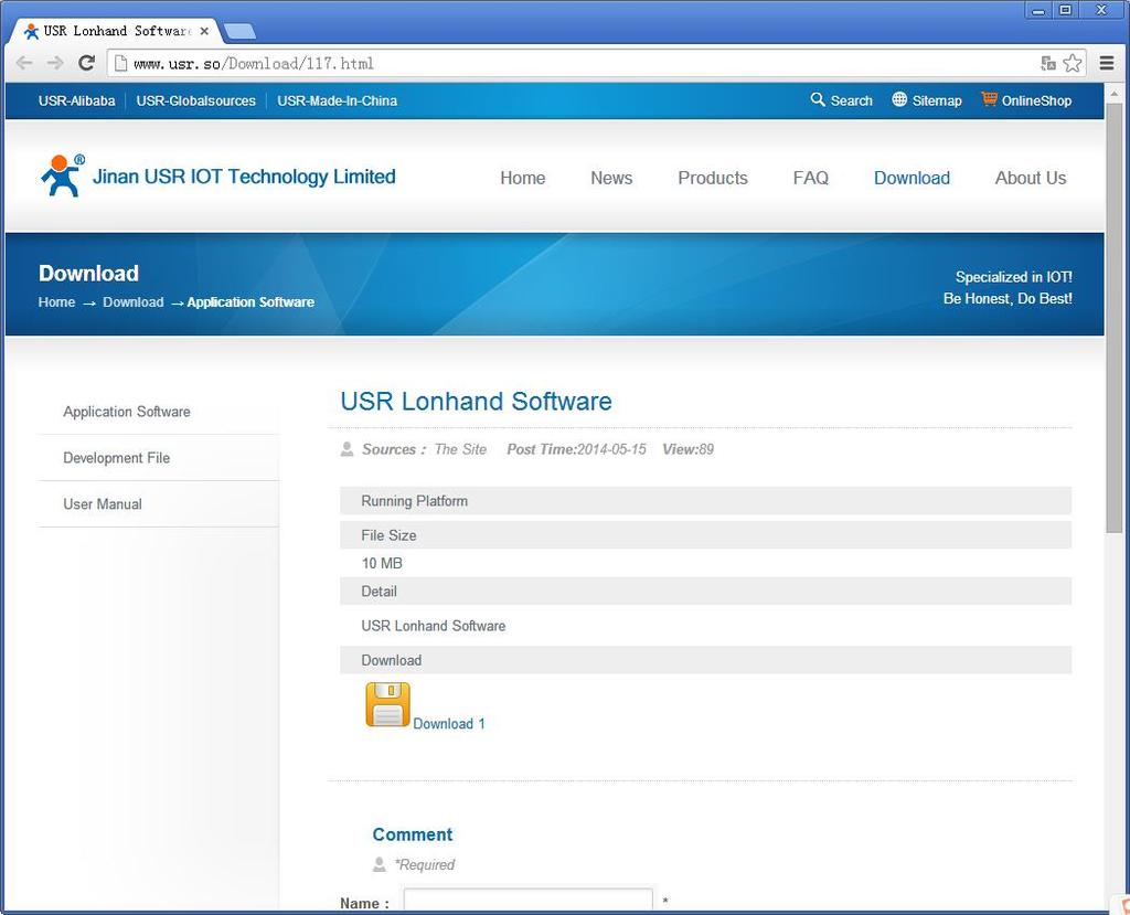 You can download LonHand software from official website http://www.usr.so/download/117.html, click on the floppy symbol then download LonHand software.