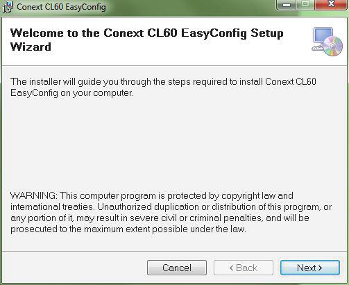 Software Installation Software Installation To install the Conext CL-60 EasyConfig Tool: 1. Double-click the setup.