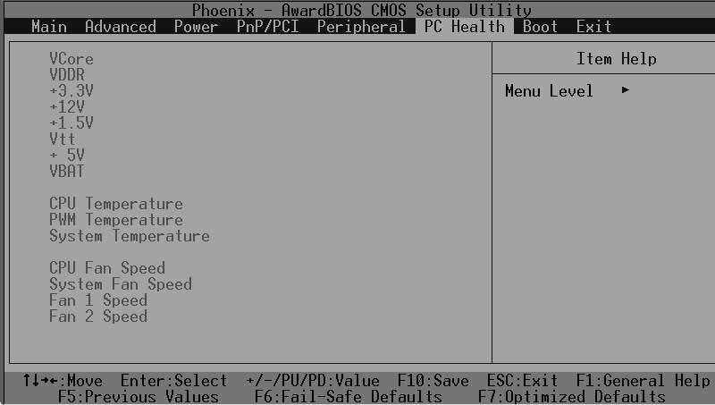4.9 PC Health Figure 5 H/W Monitor menu Show system information This item show