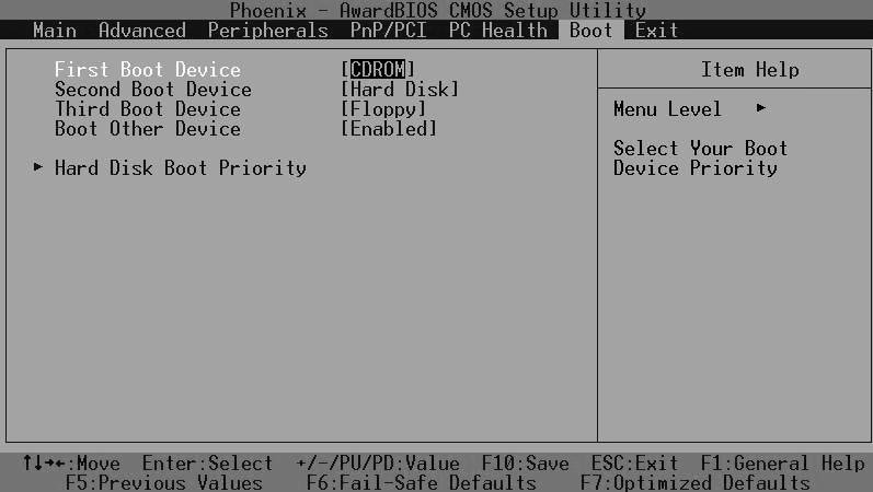 4.10 Boot Figure 6 Boot menu First/Second/Third/Other Boot Device The BIOS attempts to load the operating system from the devices in the sequence selected in