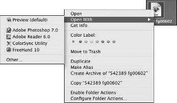 As shown in Figure 6-4, the Applications window is checked in the Finder s contextual menu because it is in the foreground.
