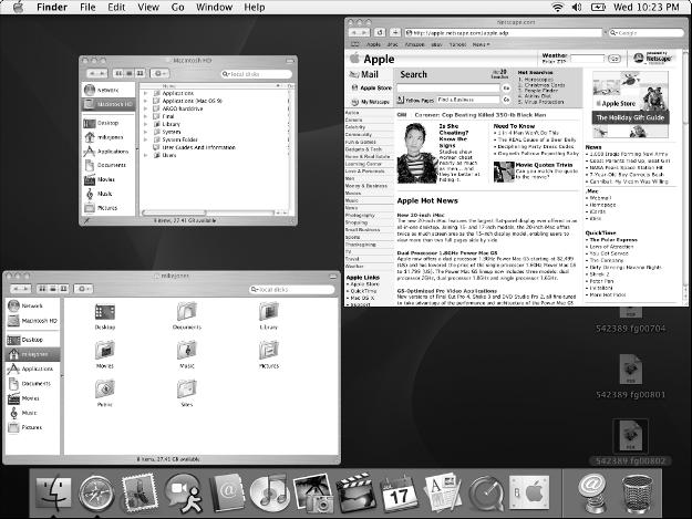Mac OS X Basics 17 6. Press the F9 key. Now you can see all the windows that you have open on the desktop, as shown in Figure 8-3.