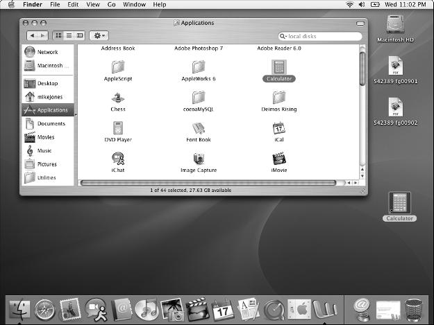 Mac OS X Basics 19 Task 9 Figure 9-2: The Utilities alias will appear in every Finder window now that it has been added to the sidebar. 7. Click the Applications icon in the sidebar.