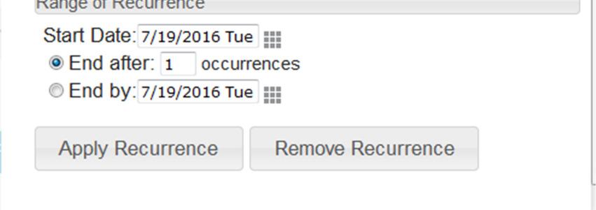 Enter your desired meeting pattern and then click Apply Recurrence. 3.