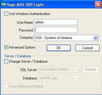 Getting Started Guide Login Properties User Name The name of the Login. Your Sage 500 logon credentials will be required if it differs from Windows authentication.