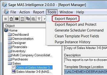 Exporting Reports Reports can be exported from one system and imported into another. The export function creates a compressed file with an.al_ extension which can be imported into other systems.