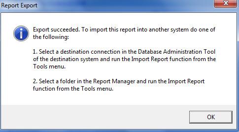 8. Click OK To import a Report into Sage 500 Intelligence from an export file see Importing a Report.