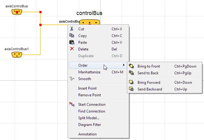 Ordering available for connection lines In the context menu of a graphical connection Order commands are added.