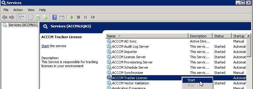 Start the ACCCM Tracker License service.