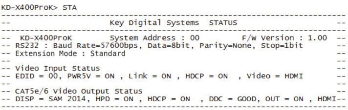 1 HDMI, 1 IR Out, 1 RS-232 DDC Signal (Data): Input DDC Signal: 5 Volts p-p (TTL) HDMI Video/Audio Signal: Input Video Signal: 1.