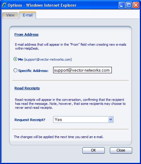 The "From Address" E-mail Option You have the option to use the e-mail address of your Issue Tracker and License Manager user account or any other e-mail address, when sending e-mails from Web views.