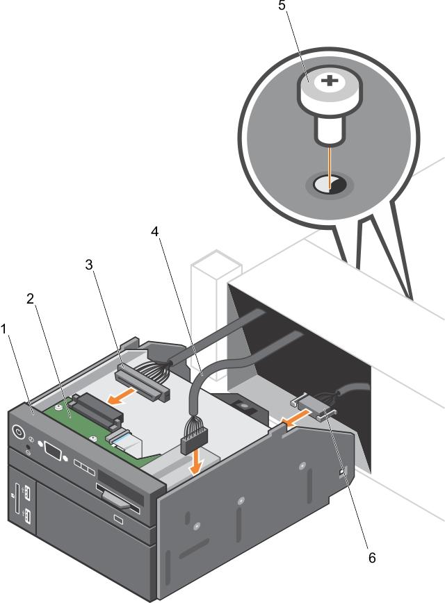 Figure 119. Installing the control panel 2.5 inch hard drive system 1. control panel 2. control panel board 3.