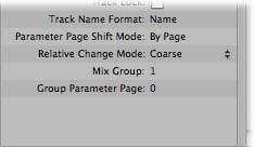 Control Surface Group Other Parameters The parameters at the bottom of the Control Surface Group Parameters area let you set the Track Name Format, Parameter Page Shift Mode, Relative Change Mode,