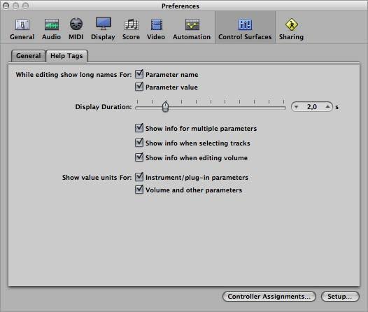 Help Tags Preferences For control surfaces that feature freely programmable displays with more than six characters per line (or segment) of the display, you can change the way help tags are shown.