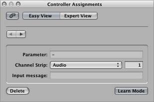 You can assign controllers to parameters in Logic s Controller s window, using the Learn process.
