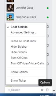 To turn off chat, click on the options button and click Turn off Chat.