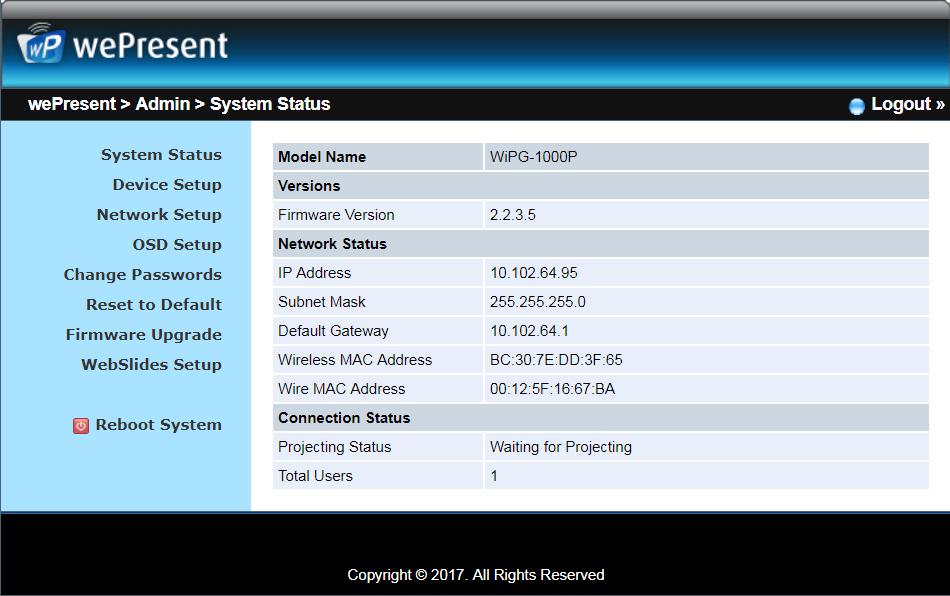 14 WiPG-1600 User s Manual 8.5.2 Device Setup Click [Device Setup], and the device setting items will be displayed.