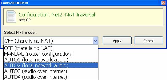 Finally, we can configure the way the equipment will use to traverse NAT (Network Address Translation) routers by clicking on the NAT Traversal button.