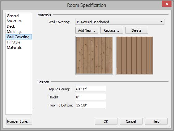 Chief Architect X6 User s Guide Click the Add New button to open the Select Library Object dialog. Select an appropriate material for your wall covering, and click OK.