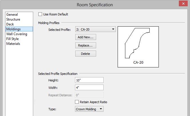Also on the Structure panel, click the Ceiling Finish button, and change the surface material in the Ceiling Finish Definition dialog.
