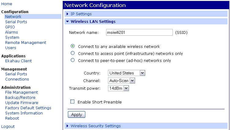 Wireless Settings Wireless settings are configured on three pages that are accessible via the web interface.
