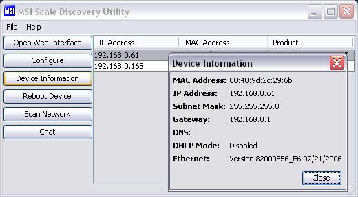 To view information about the scale Ethernet interface use Device Information.
