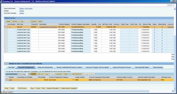 18. Click the Details button and maintain the Account Assignment details