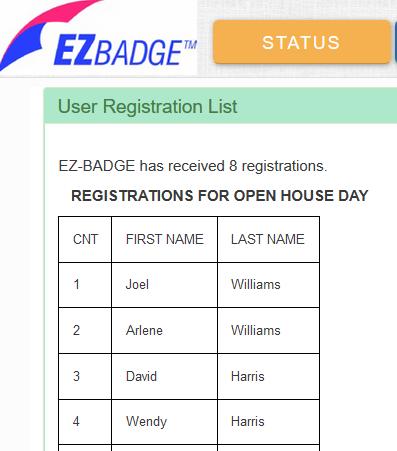 User registration list Clicking on this link gives access to the current list of attendees.