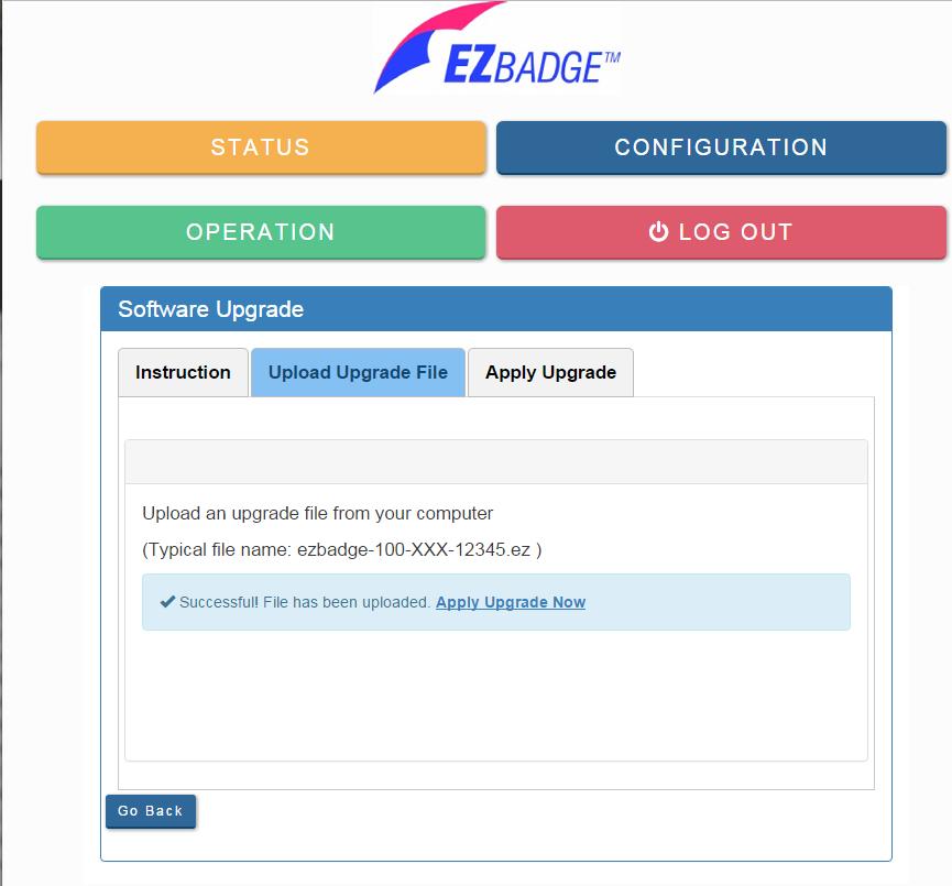 To move the software update to the EZBadge system server, click on the Choose File button. This opens a file chooser window.