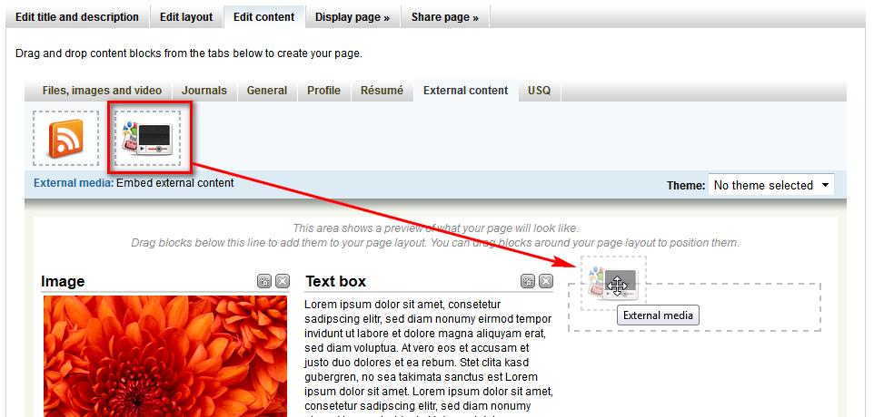 7. Drag the External Media: Embed external content icon down to your page: 8.