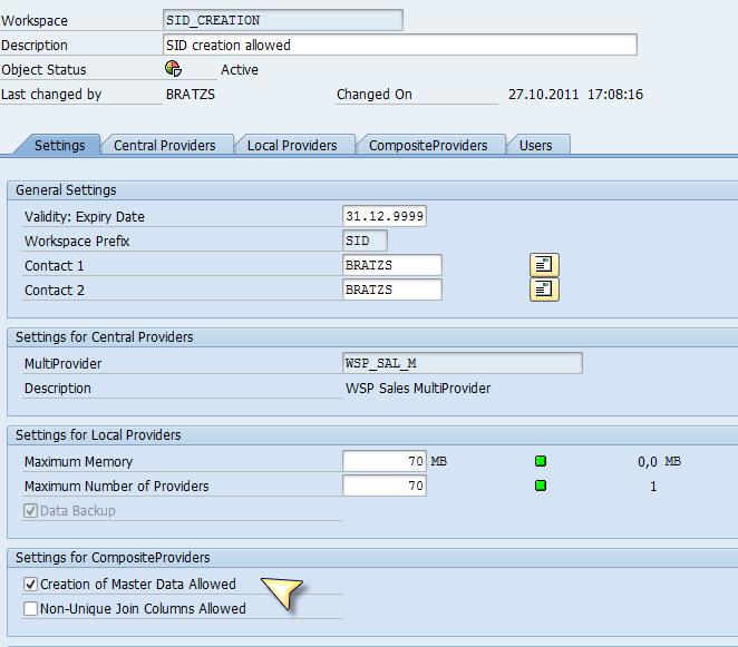 BW Workspace Maintenance In the following case the administrator sets the flag to Master Data