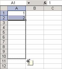 This manual entry method is one way to enter numbers in a sequence i.e. numbers that increase or decrease by a constant amount. Enter the following numbers in the given cells; A(1):1, A(2):2,.