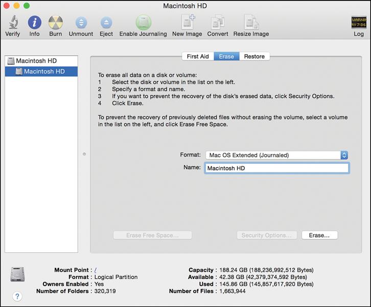 Enter a name for the new startup disk you re formatting. 8. Click Erase. 9. Disk Utility warns you that all data will be erased. Click Erase to continue.