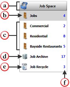 Job Space Manager a. Job Space Header: click anywhere on this bar to collapse the list so that only the header is visible. Click a second time to show the list.